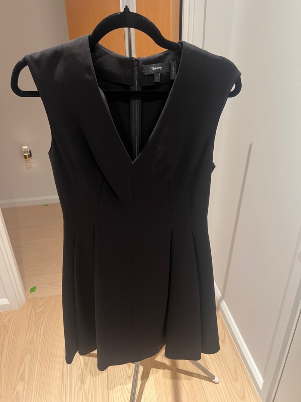 Theory Black V-Neck Sleeveless Mini Dress